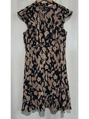 Solution Wear Womens Medium Abstract Animal Print Dress Flutter Sleeve Ruffle